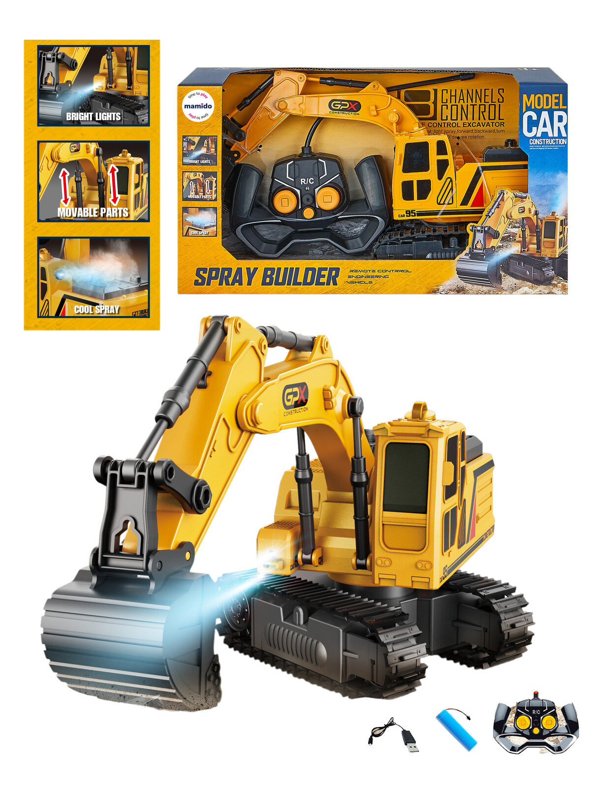 Mamido Pasový bagr na dálkové ovládání se světly a kouřovými efekty MT1310 RC