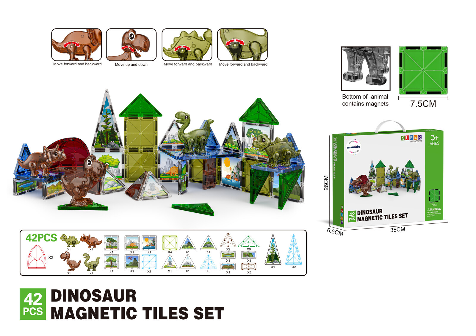 Mamido Magnetická stavebnice Dinosauří svět 42 dílů MT1460