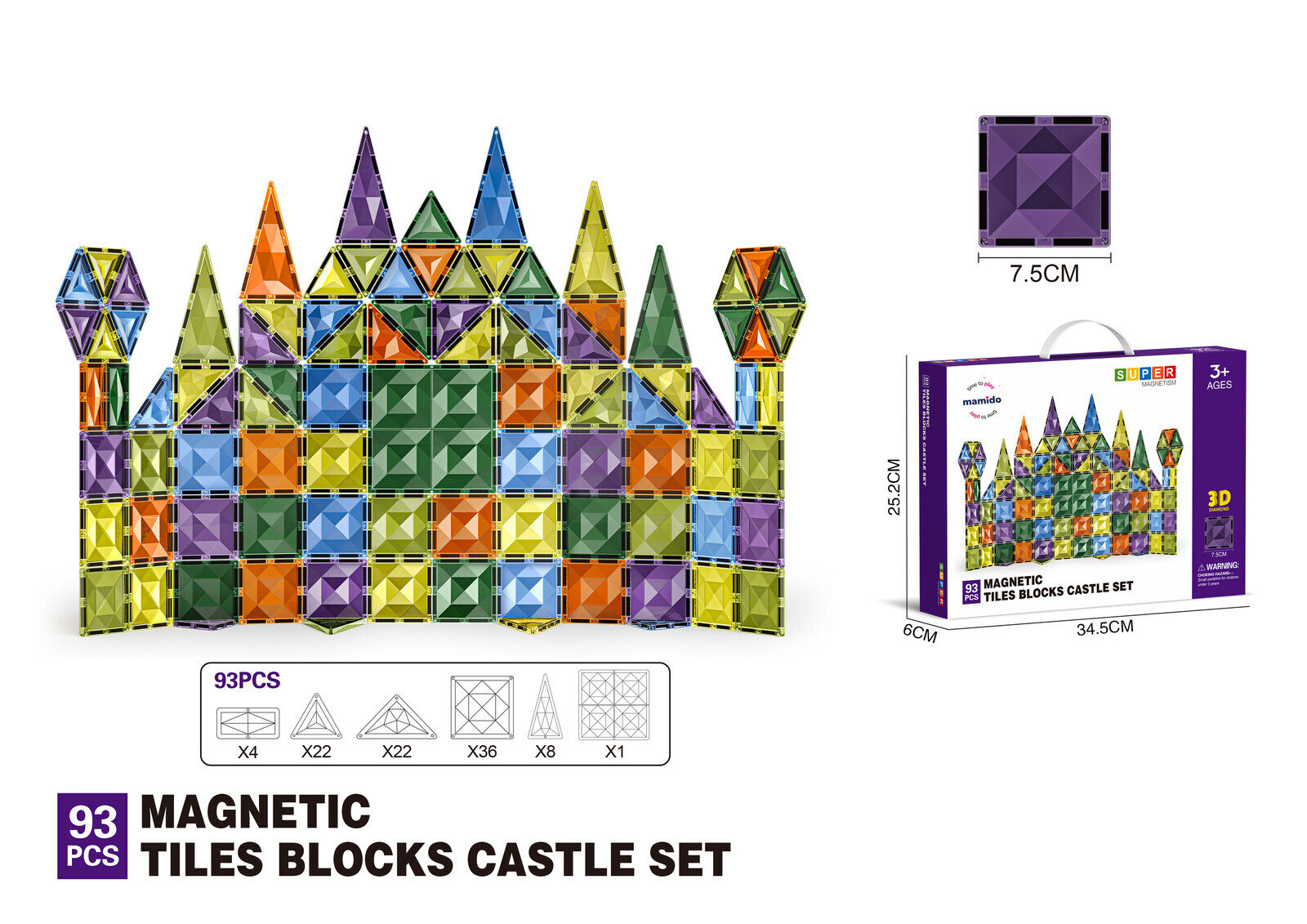 Mamido Barevná magnetická stavebnice 93 dílů MT1461