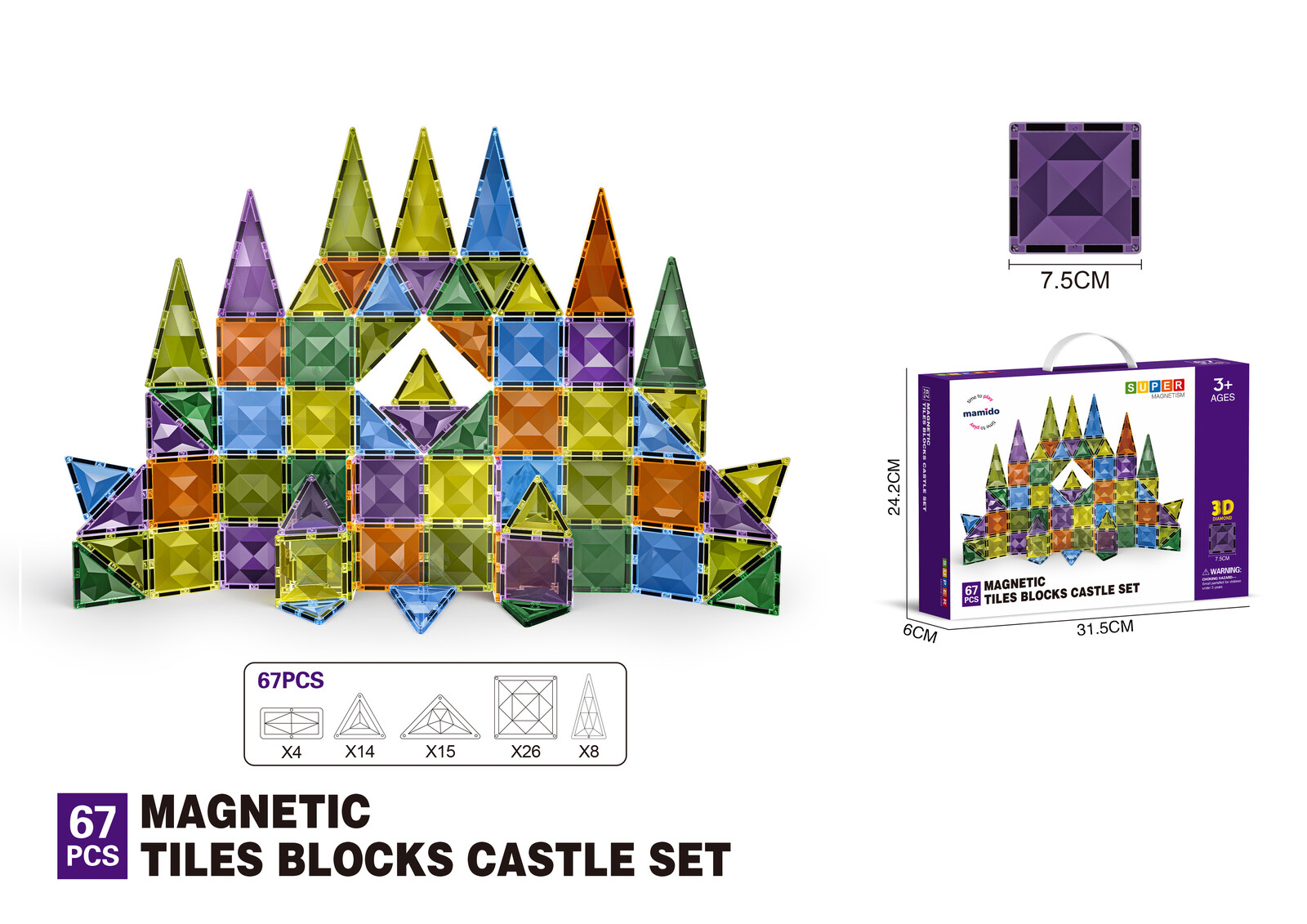 Mamido Barevná magnetická stavebnice 67 dílů MT1462