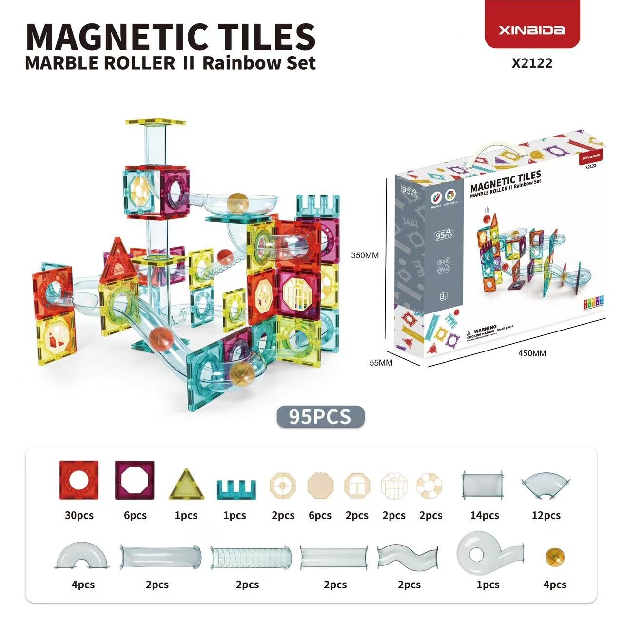 Mamido Barevná magnetická stavebnice 95 dílů kuličková dráha MT1492