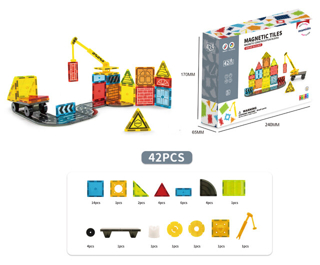 Mamido Magnetická stavebnice dopravní město, autíčko, jeřáb 42 dílů
