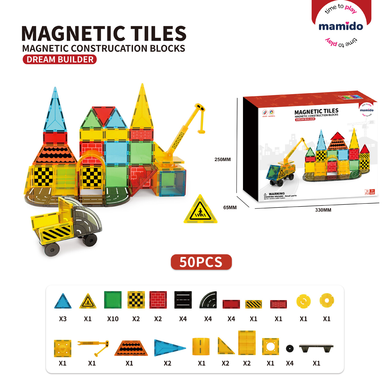 Mamido Magnetická stavebnice dopravní město s jeřábem 50 dílů