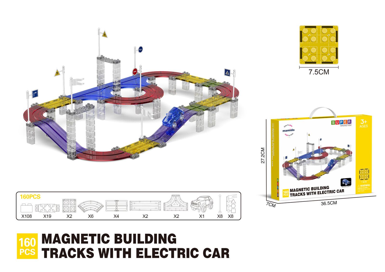 Mamido Magnetická stavebnice závodní dráha s elektrickým autíčkem 160 dílů L MT1471