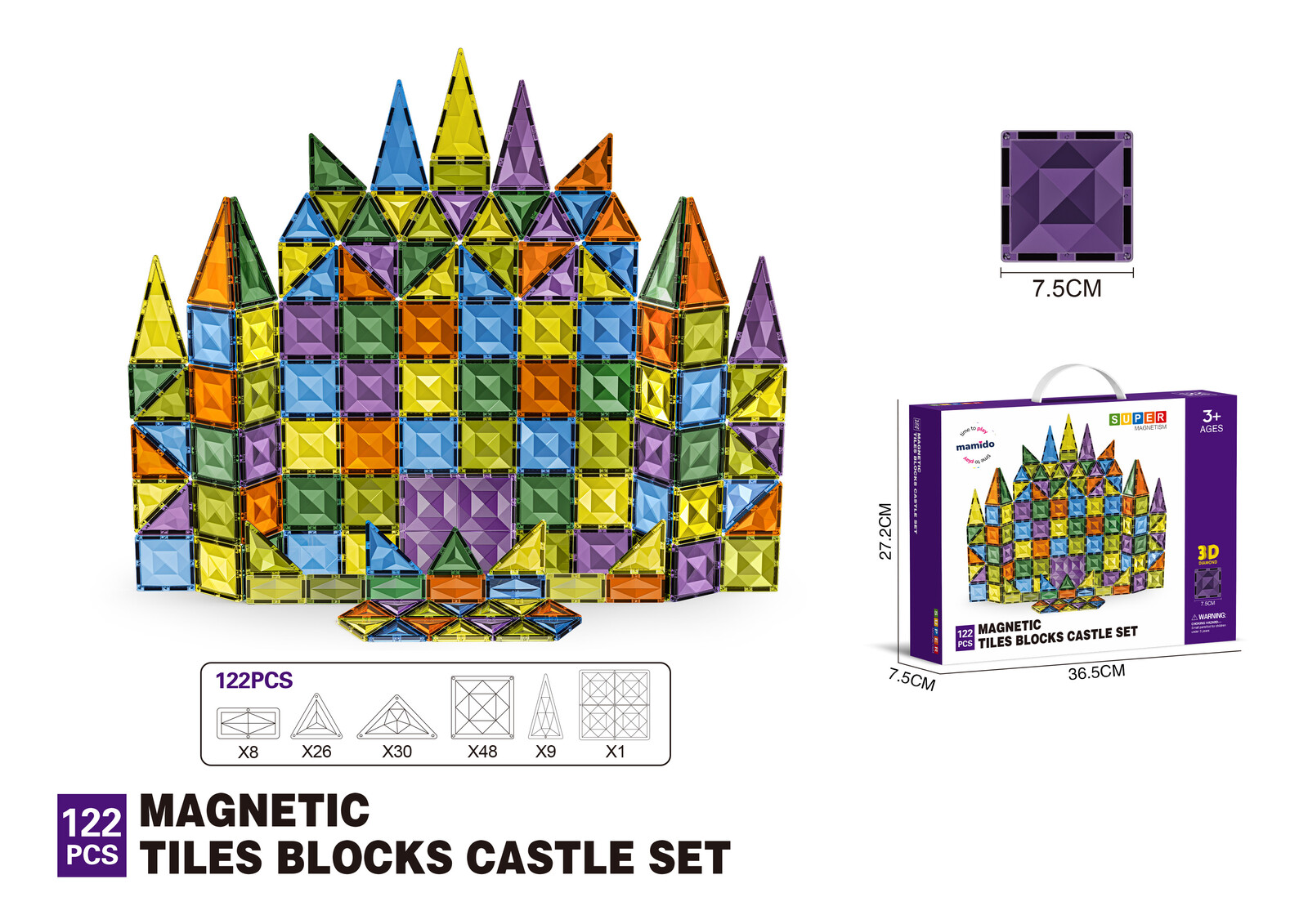 Mamido Barevná magnetická stavebnice 122 dílů Diamond MT1470