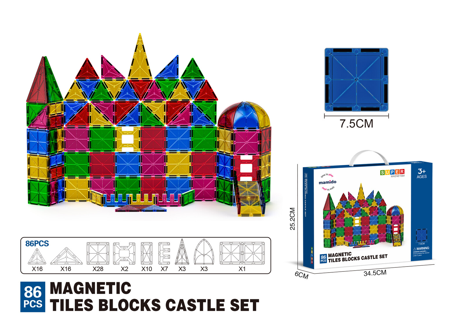 Mamido Barevná magnetická stavebnice 86 dílů MT1475