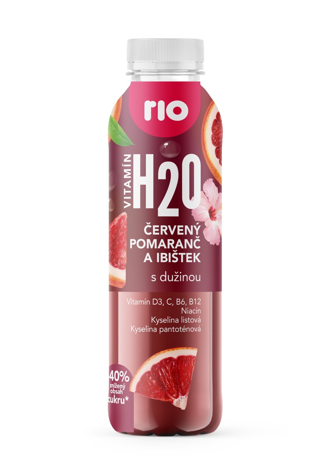 Vitamínová voda Rio H2O - červený pomeranč a ibišek, 6x 400 ml
