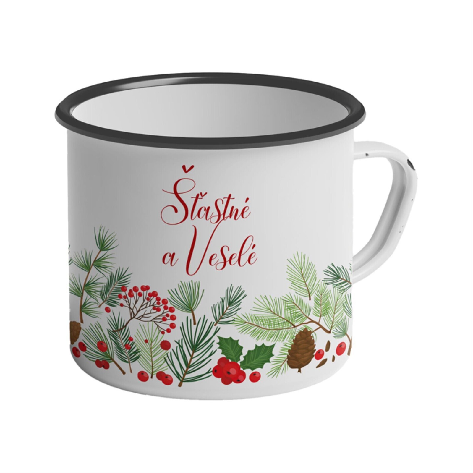 Plechový vánoční hrnek Šťastné a Veselé, 350 ml