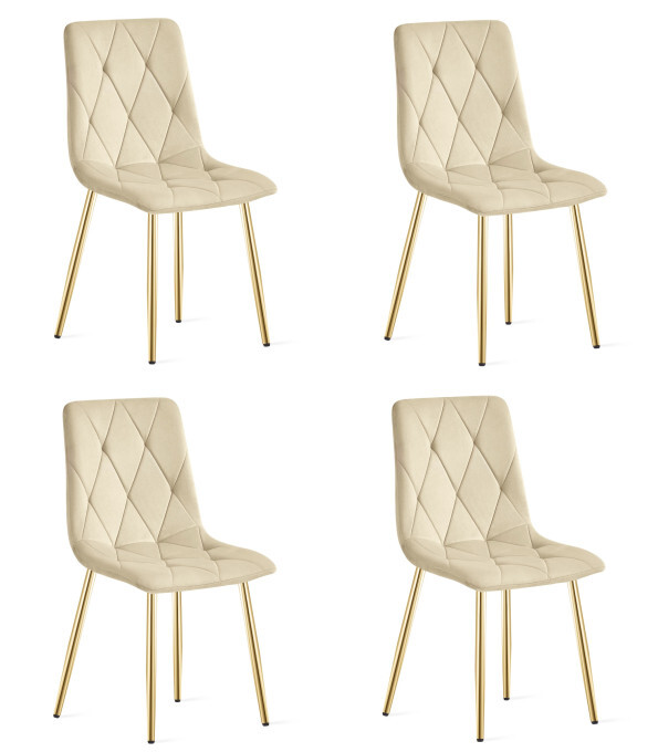Set čtyř jídelních židlí LIBRA sametové, světle béžové / zlaté nohy (4 ks)