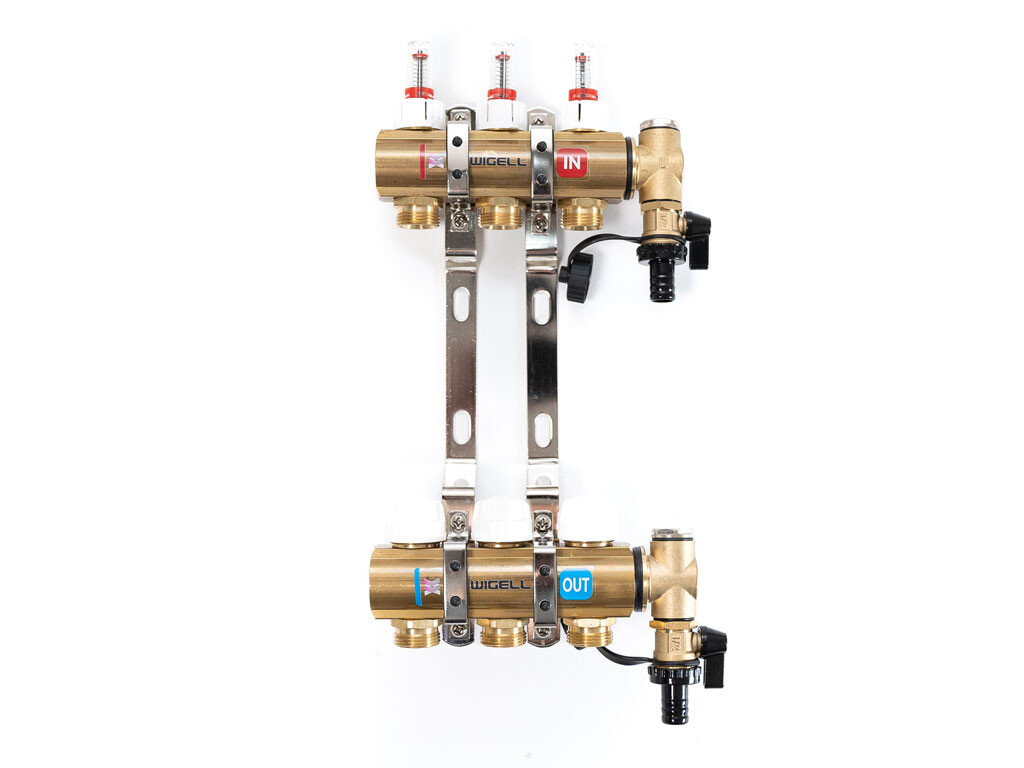 Wigell Podlahový rozdělovač WIGELL, 3 okruhy, mosazný + odvzdušňování na klíč