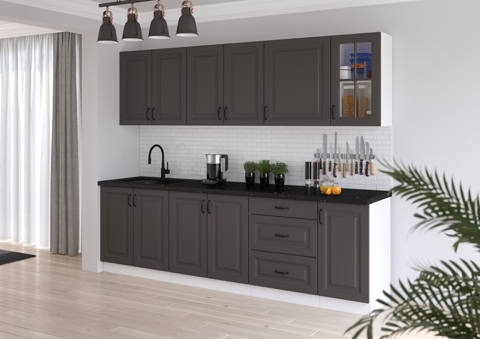 Kuchyňská linka 260 cm Stilo 3 - Bílá + Grafit