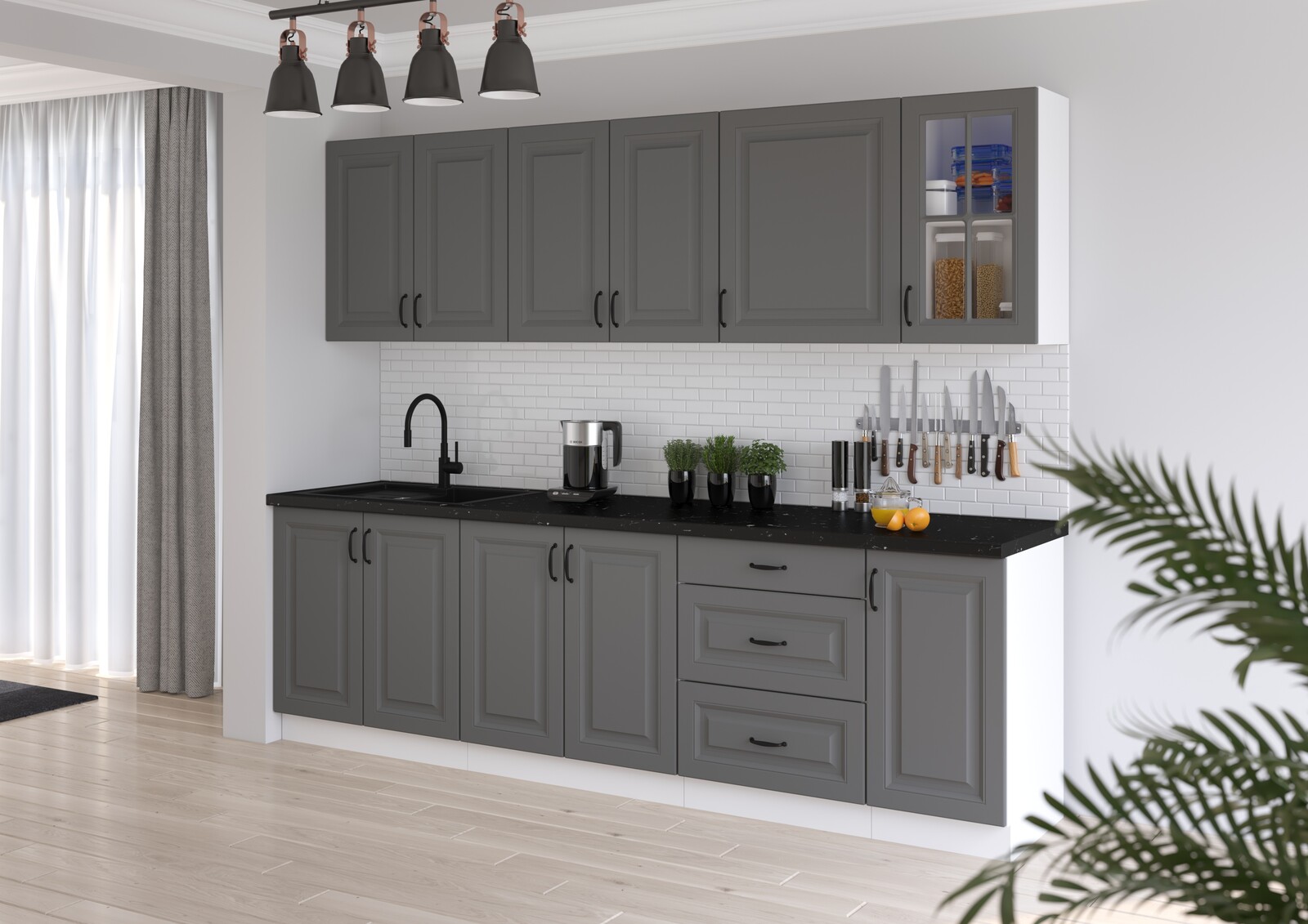 Kuchyňská linka 260 cm Stilo 3 - Bílá + Dust Grey