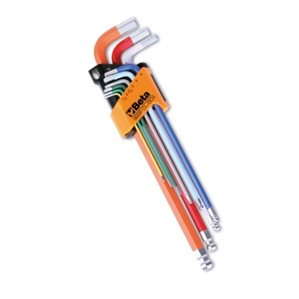 Sada 9 barevných šestihranných zástrčných klíčů s kuličkou