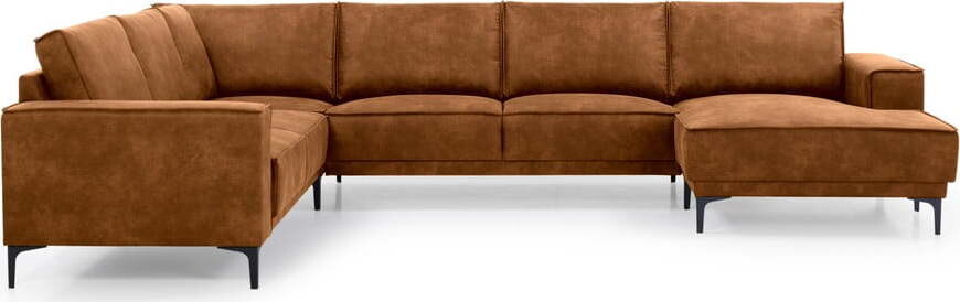 Koňakově hnědá rohová pohovka z imitace kůže (levý roh/do 