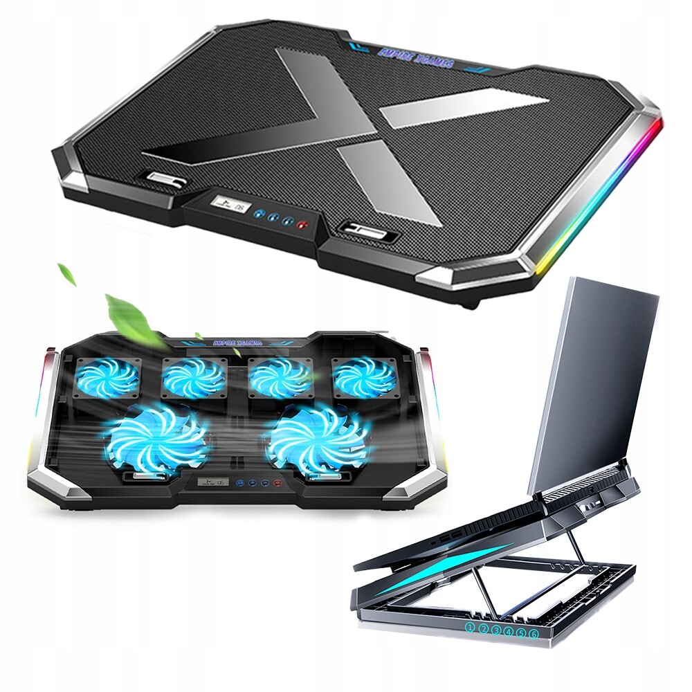 Herní Led Rgb Chladící podložka pod notebook, stojan, 6 Ventilátorů