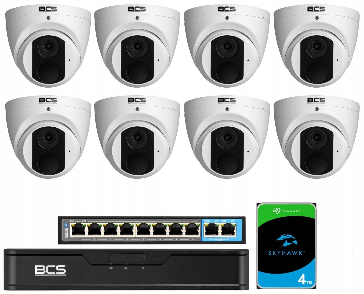 Sada Pro Monitorování Ip 8 Kamer BCS-P-EIP14FSR3 Dům Obchod Firma Cctv 4Mpx
