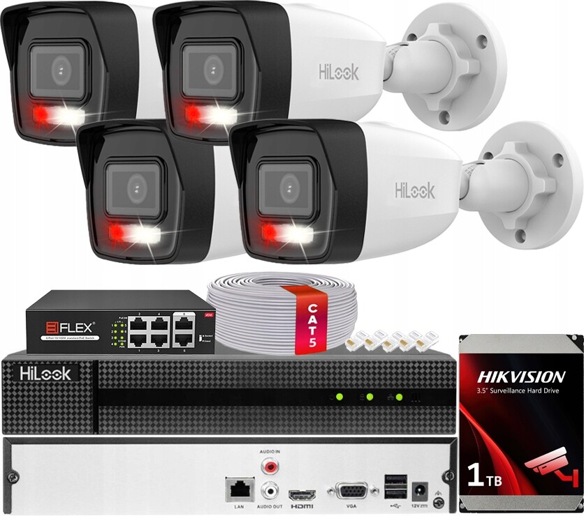 8MPx Ip monitorovací sada HiLook od Hikvision 4x IPCAM-B8-30DL Detekce Ai