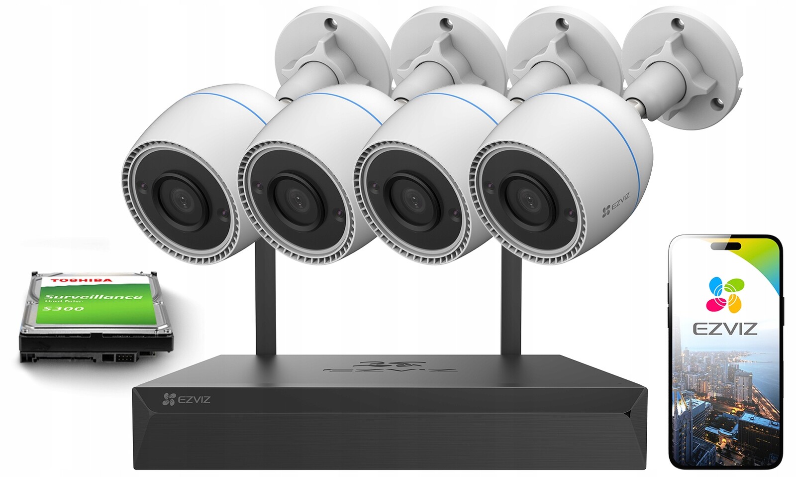 Sada pro Ip monitorování Ezviz 2x H3C 2MP Wifi Aplikace Wdr Full Hd Ir 30 m