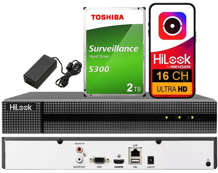 Ip rekordér 16ch 2x Sata do 16TB HiLook by Hikvision do 8MPx Disk 2TB