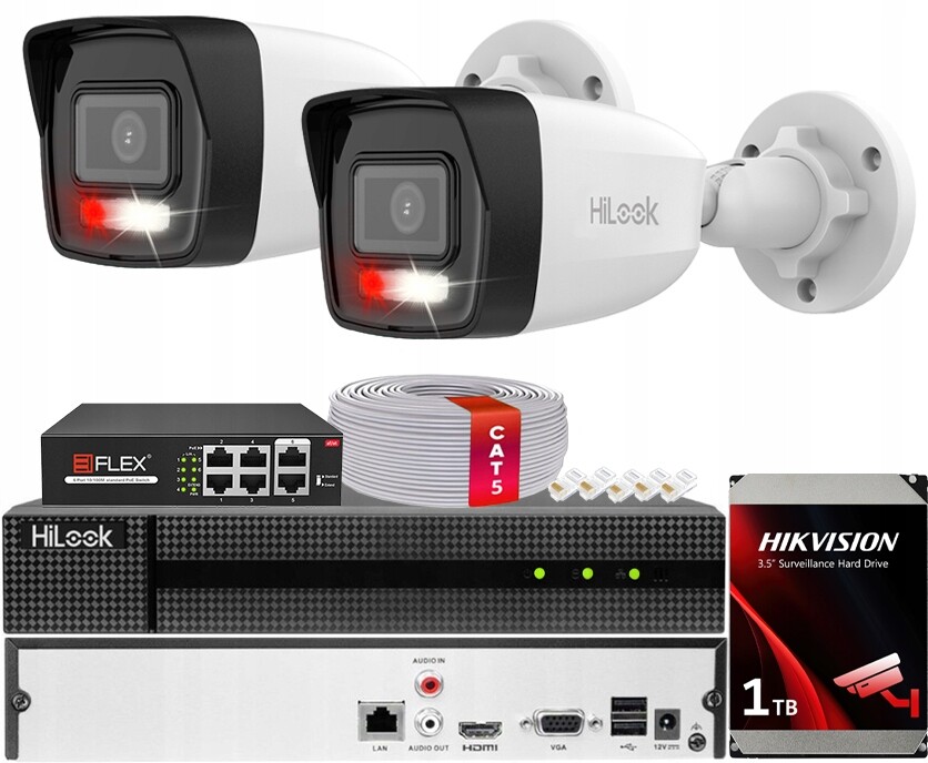 8MPx monitorovací sada Ip HiLook pro Hikvision 2x IPCAM-B8-30DL Detekce Ai