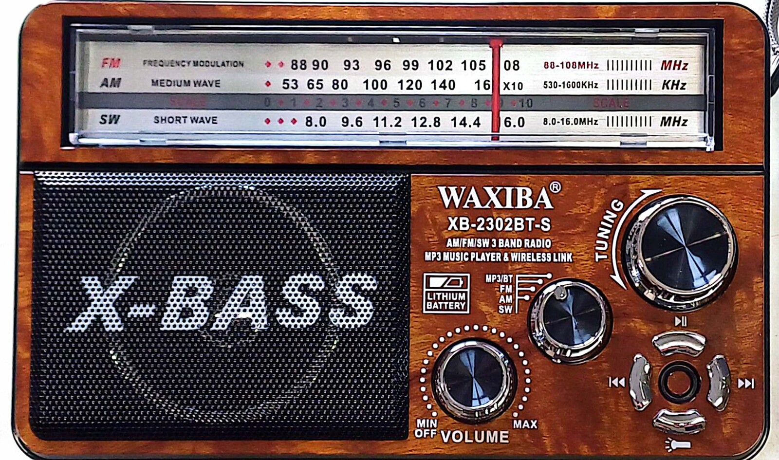 Solární rádio Waxiba síťově bateriové X-bass Bluetooth Usb Aux