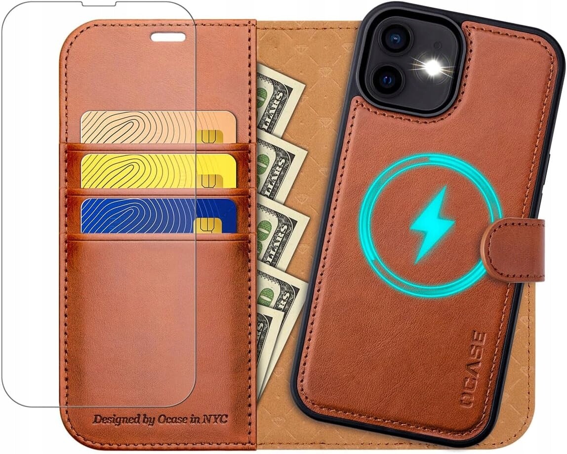 Ocase pouzdro pro iPhone 12/12 Pro hnědé Rfid 2v1 sklo