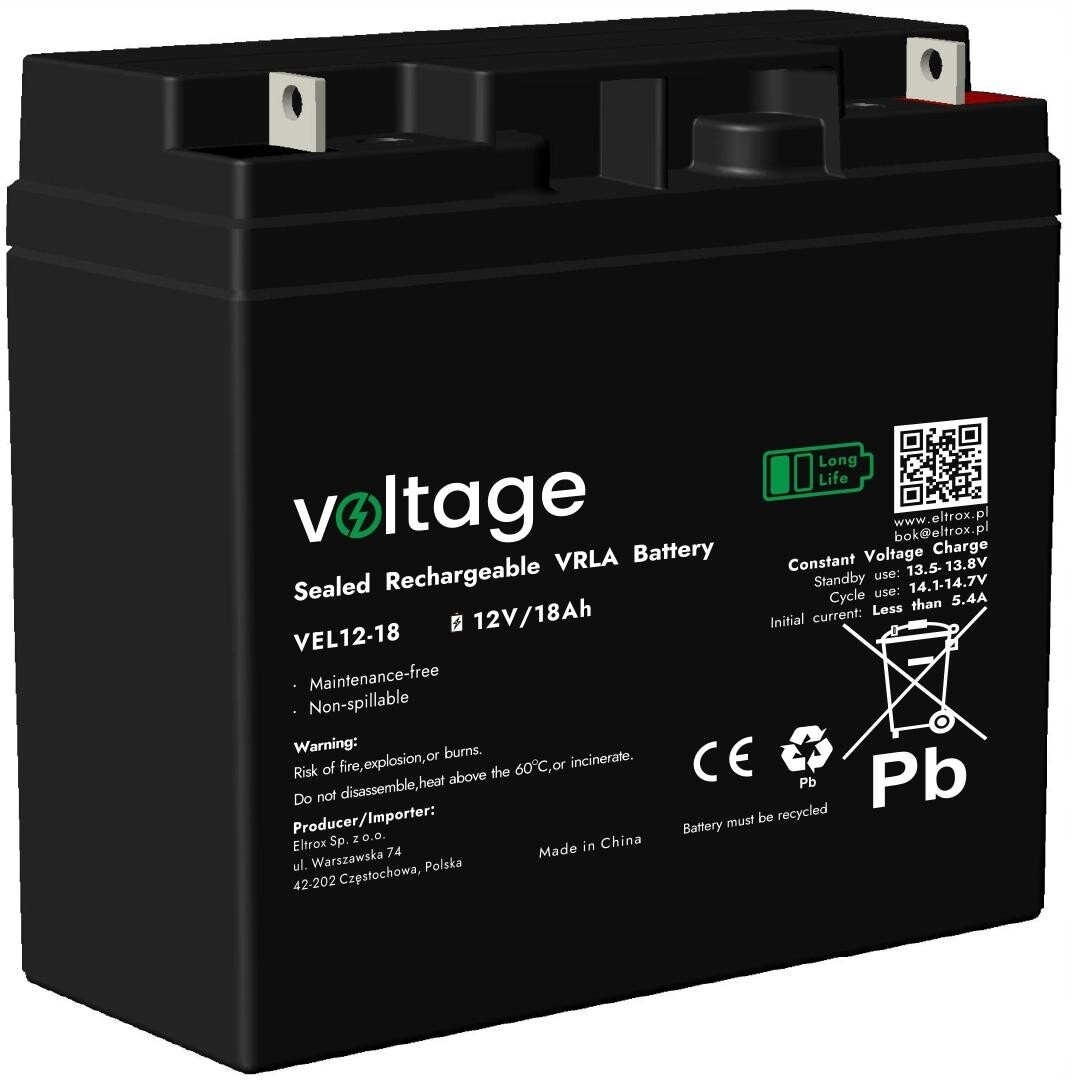 Akumulátor Agm Voltage Long Life 12V 18Ah VEL12-18 (Životnost 15 let)