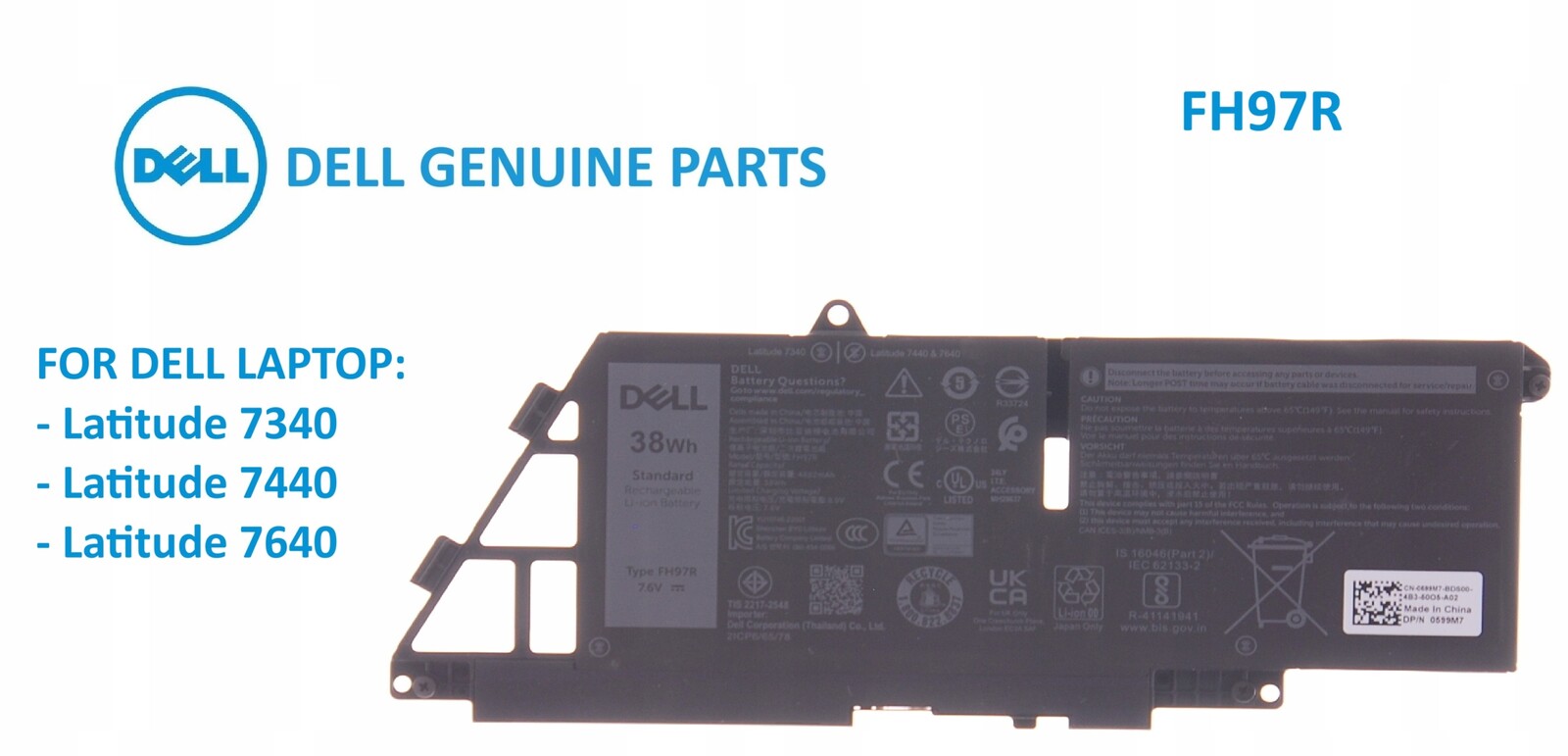 Baterie Dell FH97R 38Wh 7,6V pro Latitude 7340 7440 7640