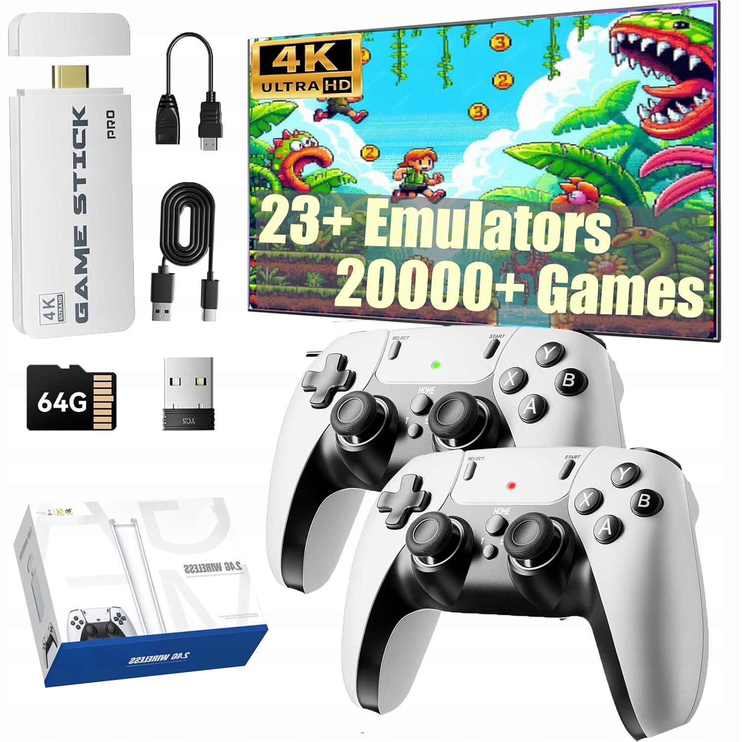 Retro Televizní Hra 4K Hd Mini Bezdrátová Konzole Tv 2 Pady 20000 Her