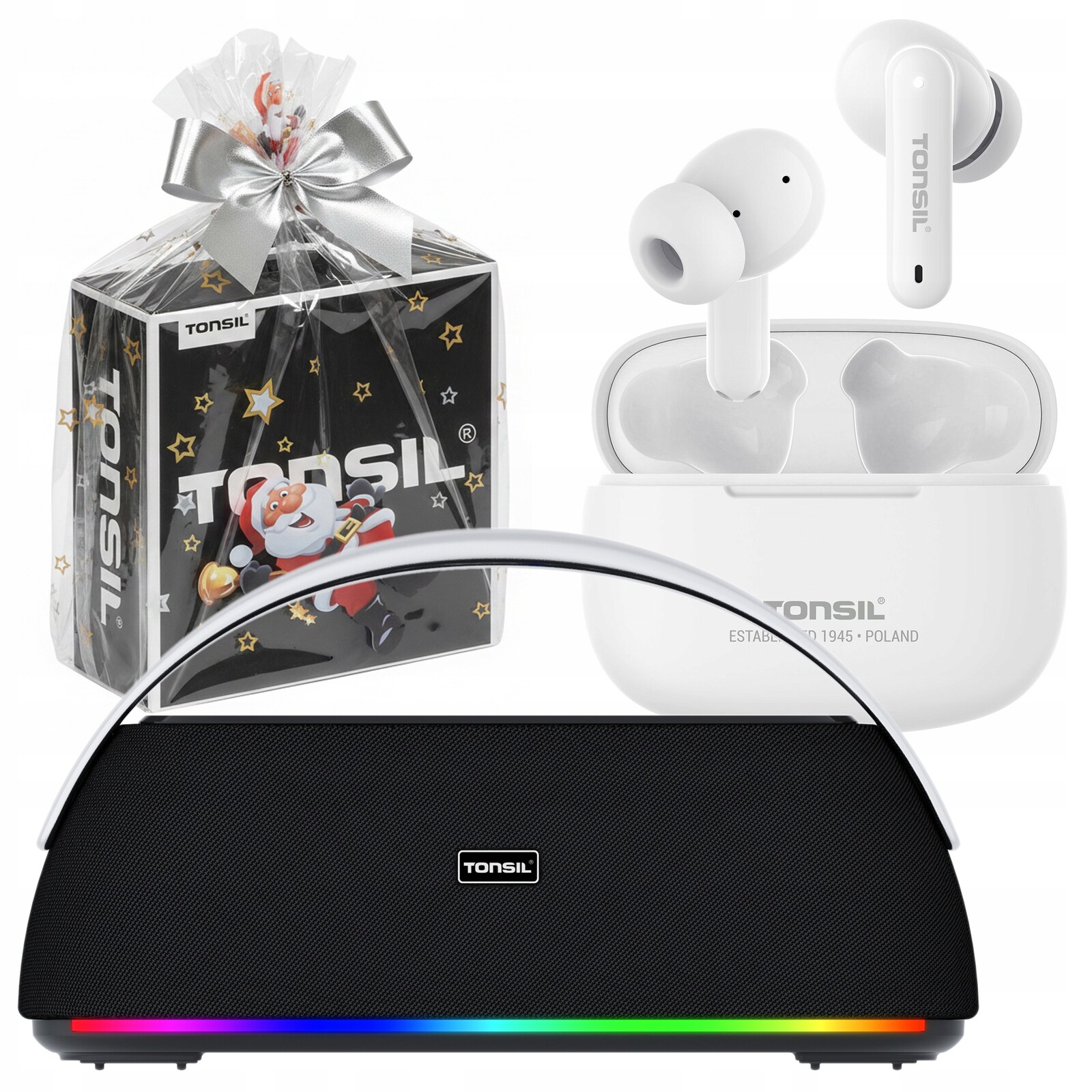Dárková Sada Tonsil: Bluetooth reproduktor Flow sluchátka T50 bílá