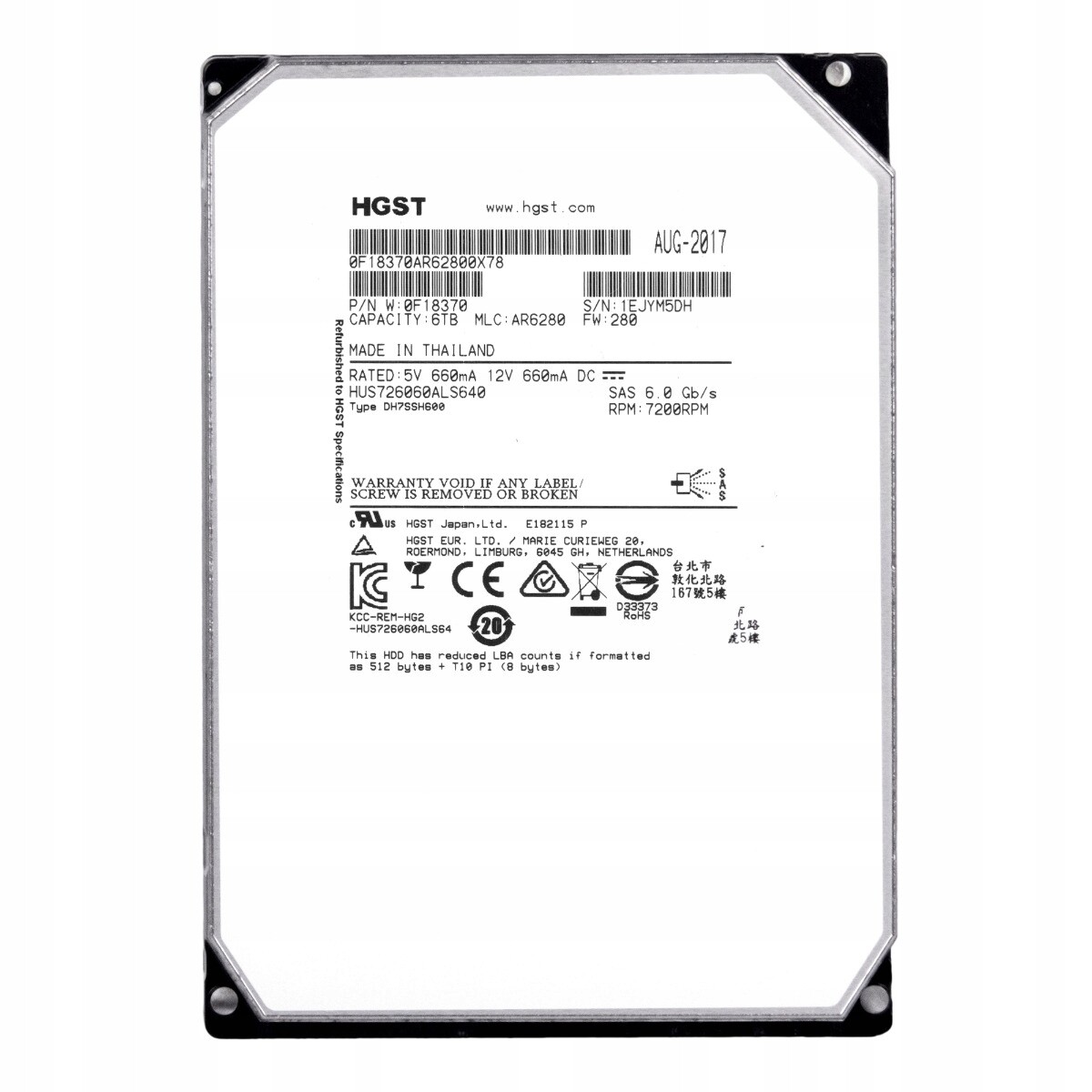 Hgst Ultrastar He6 6TB 7.2K 64MB SAS-2 3.5'' HUS726060ALS640