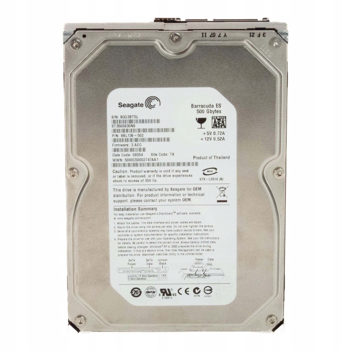 Seagate Barracuda Es 500GB 7.2K 8MB Sata II 3.5'' ST3500830NS