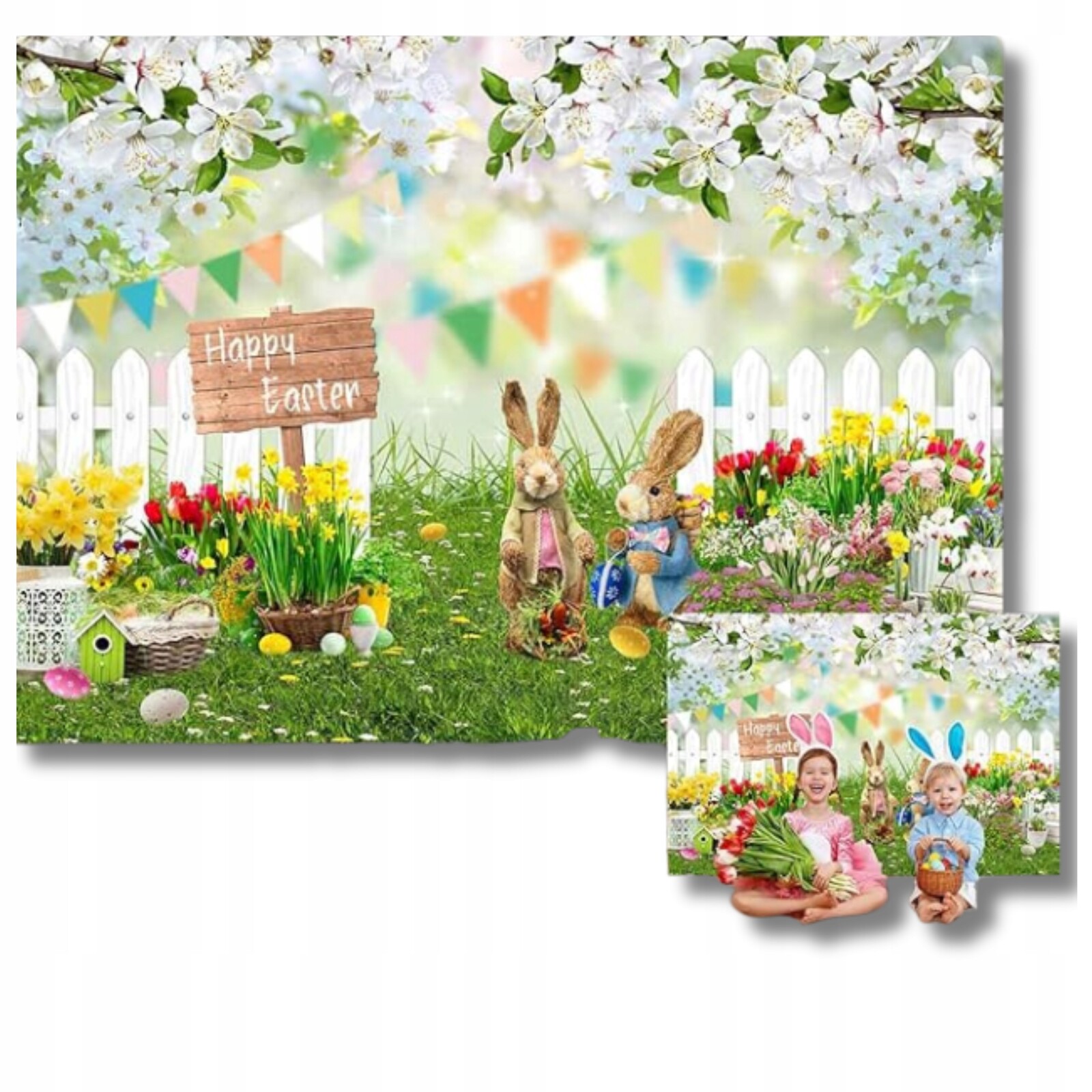 Fotografické pozadí pro velikonoční fotografie Králíček Velikonoce 220 x 180 cm