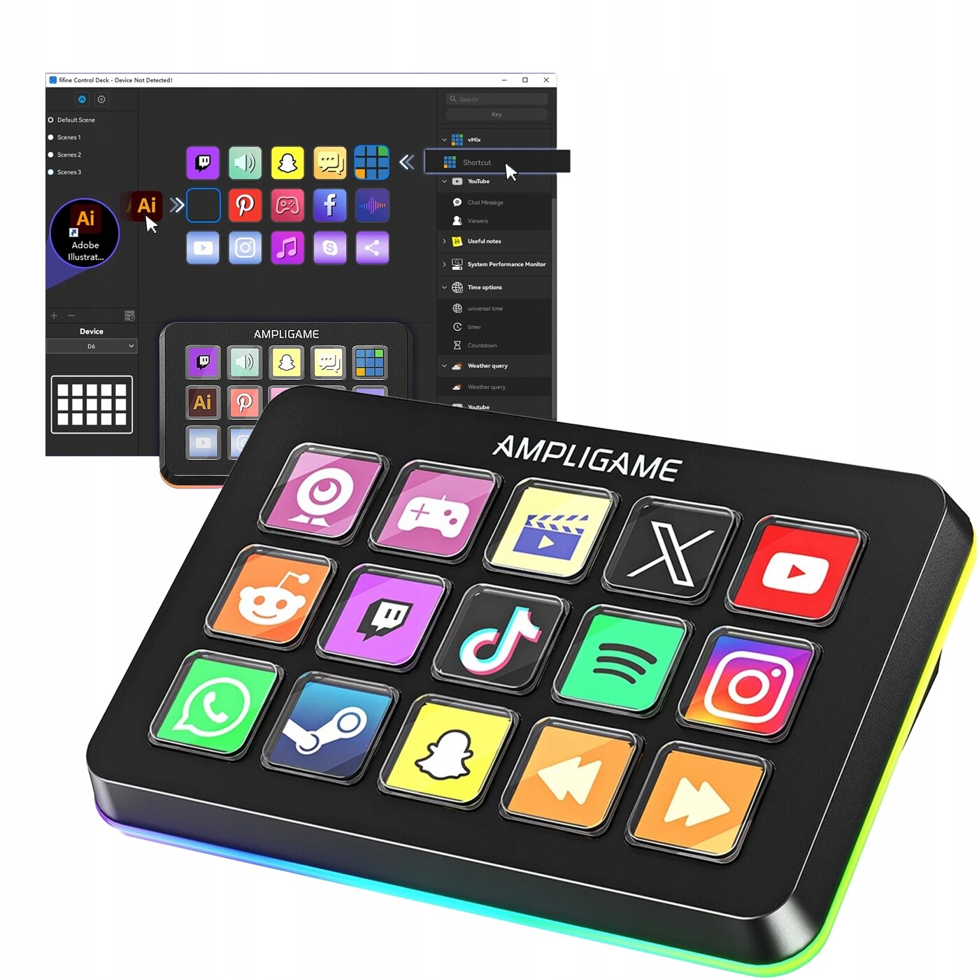 Mini klávesnice Makro Tablet LCD 15 kláves Stream Obs Twitch Rgb navíc