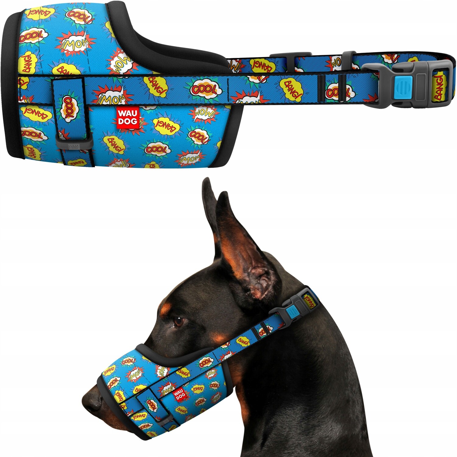 Náhubek pro psa Waudog Nylon, vzor Wow, velikost L, 25-34 cm