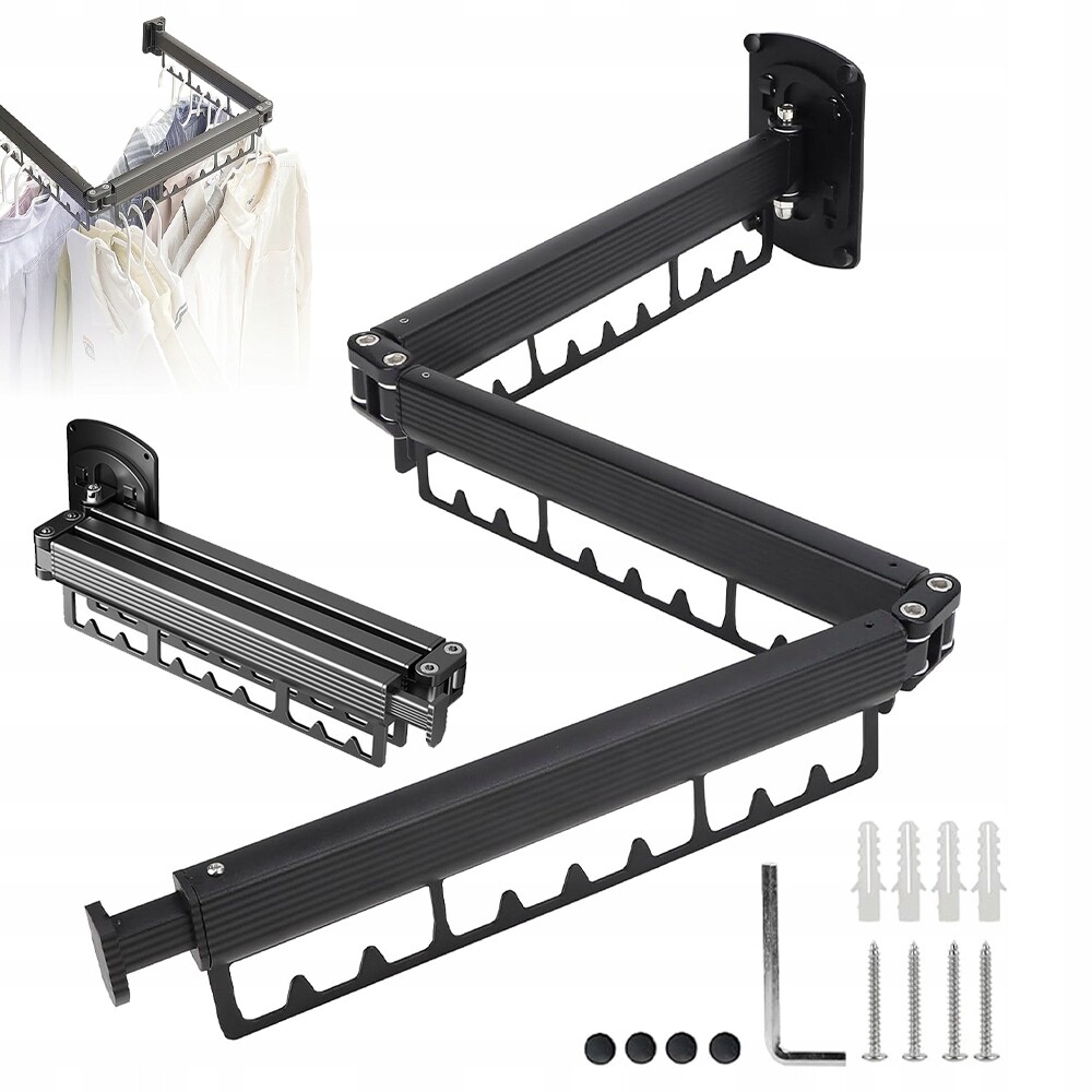 Výsuvný Boční Teleskopický Věšák Se 3 Skládacími Tyčemi, Černá Matná Barva