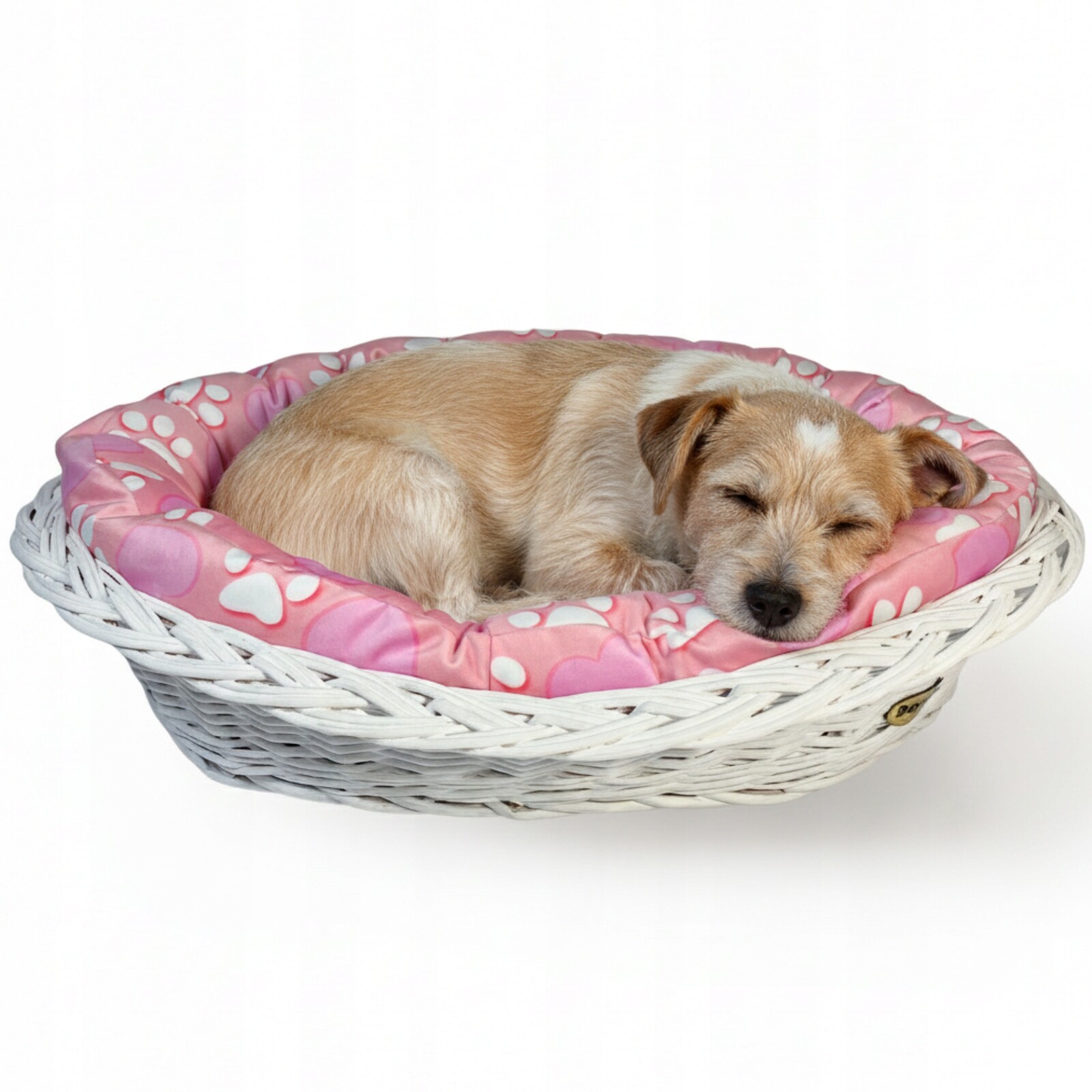 Pelíšek pro psa nebo kočku, proutěný koš, malovaný, bílý košík Dotty