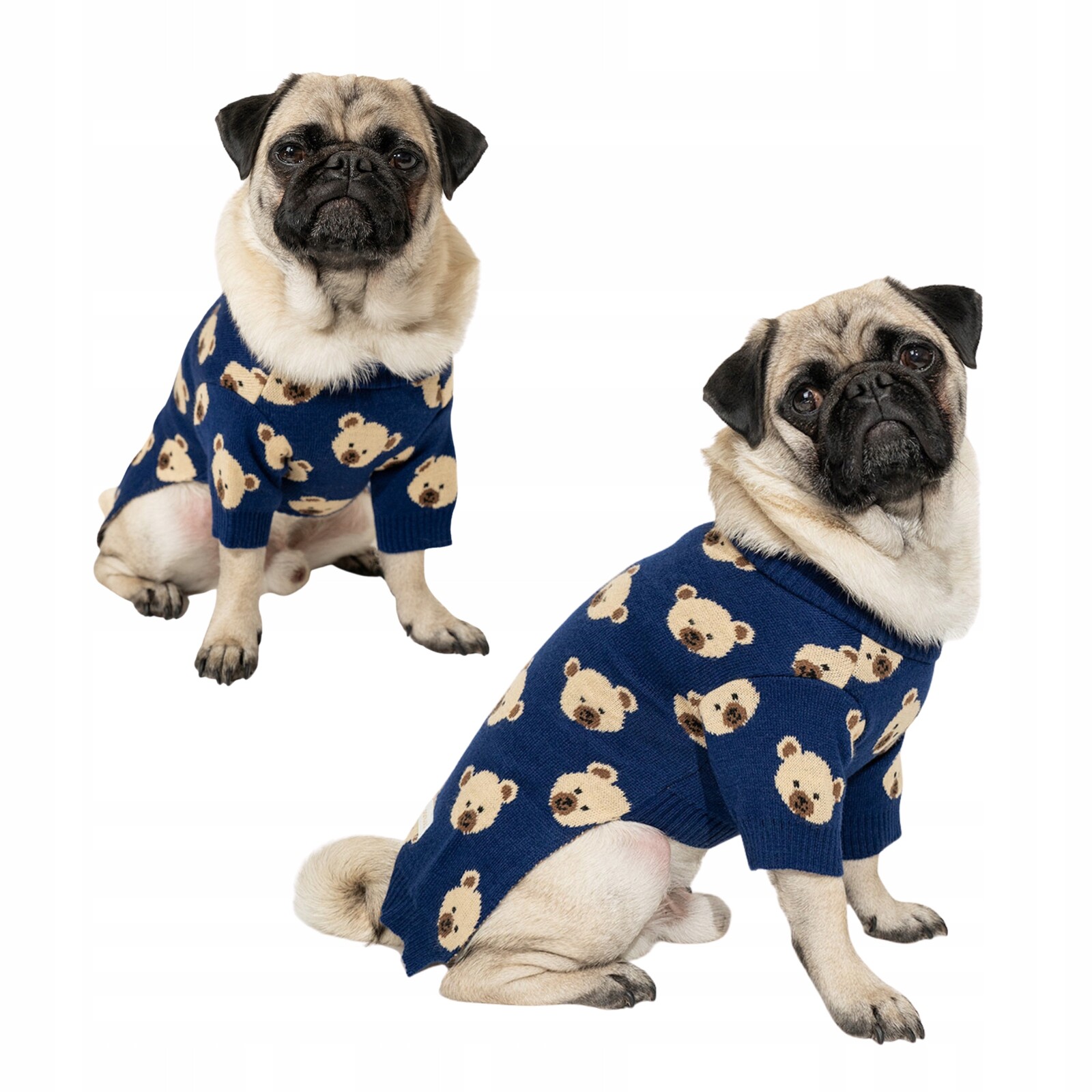 Teplý elastický svetr pro psa v modré barvě s medvídkem Benito XL