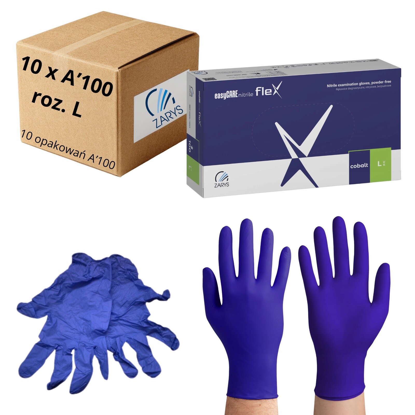 Nitrilové rukavice easyCARE Nitrile Flex kobaltové Zarys vel. [L] Karton