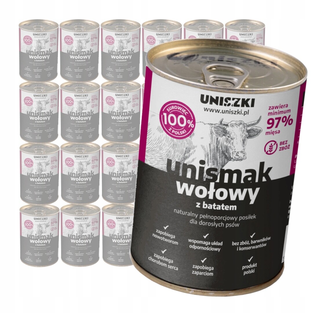 Uniszki Unismak 24x400g Bezobilné Vlhké Krmivo pro psa s hovězím masem a batátem