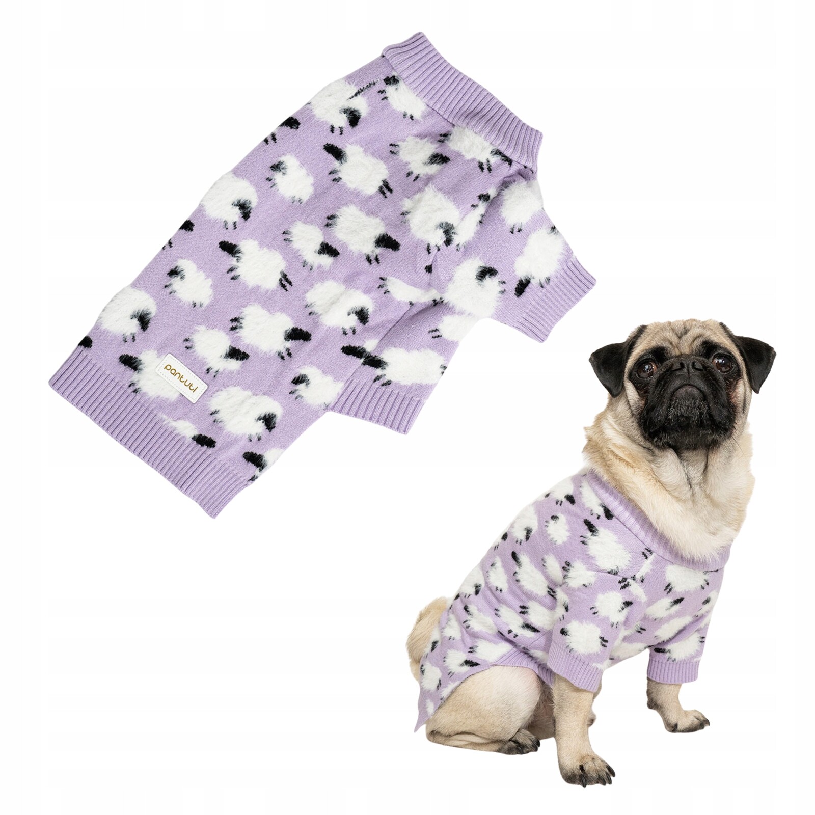 Teplý elastický svetr pro psa s fialovým vzorem a ovečkami Oslo L