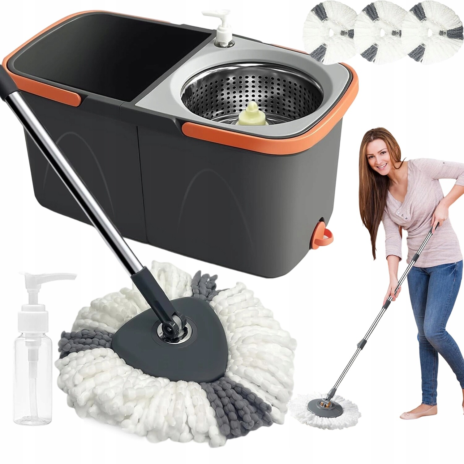 360° Rotační Mop S Kbelíkem 2V1, Skládací Kbelík, Antikoupele Do Bytu