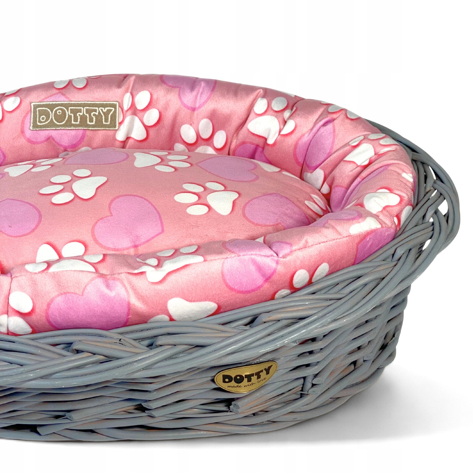 Pelíšek pro psa kočku, šedý proutěný košík s pelíškem Dotty