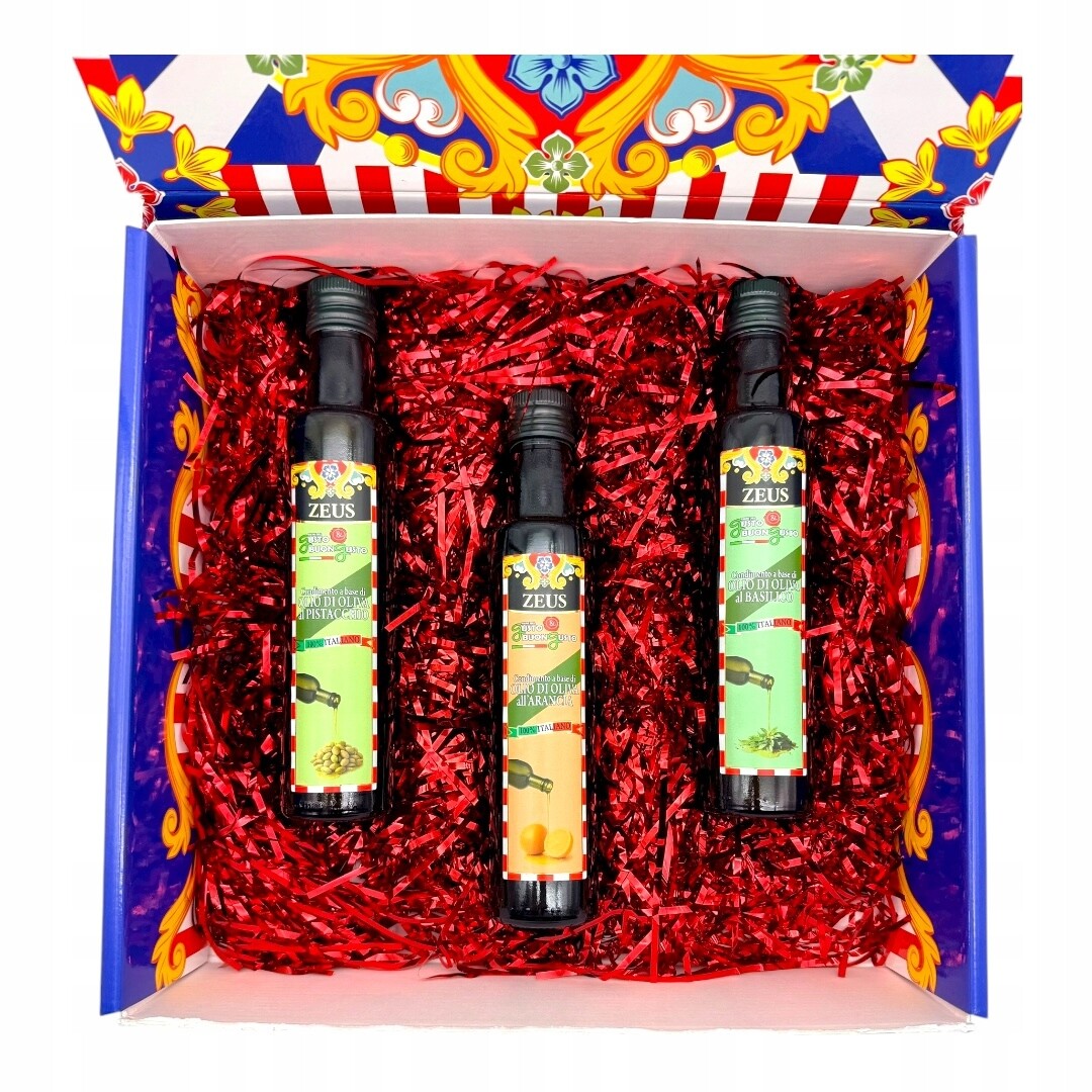Sada ochuceného olivového oleje: Pistácie, Bazalka, Pomeranč (750 ml)