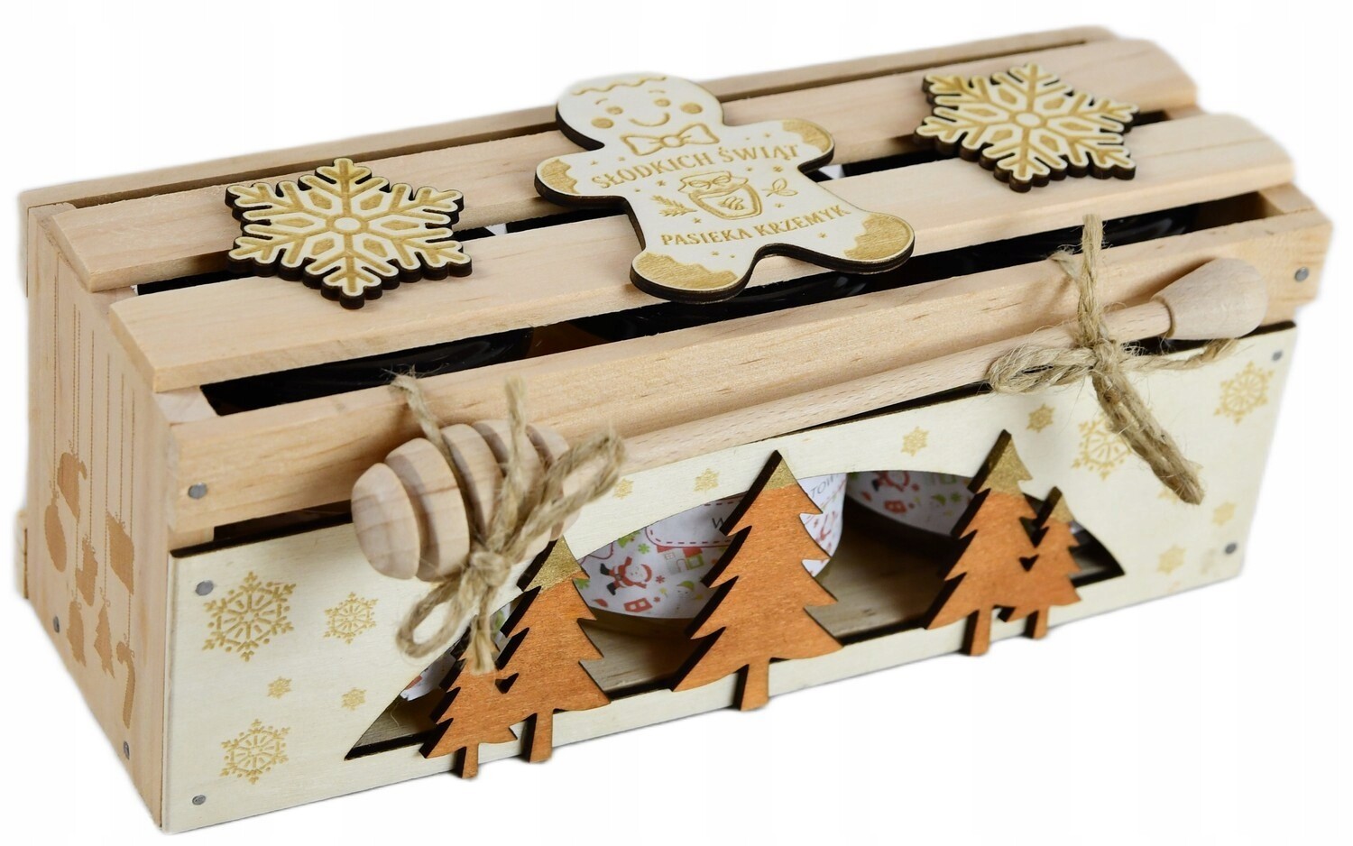 Dárková sada s medem 3×220 g dřevěná krabička na vánoční med