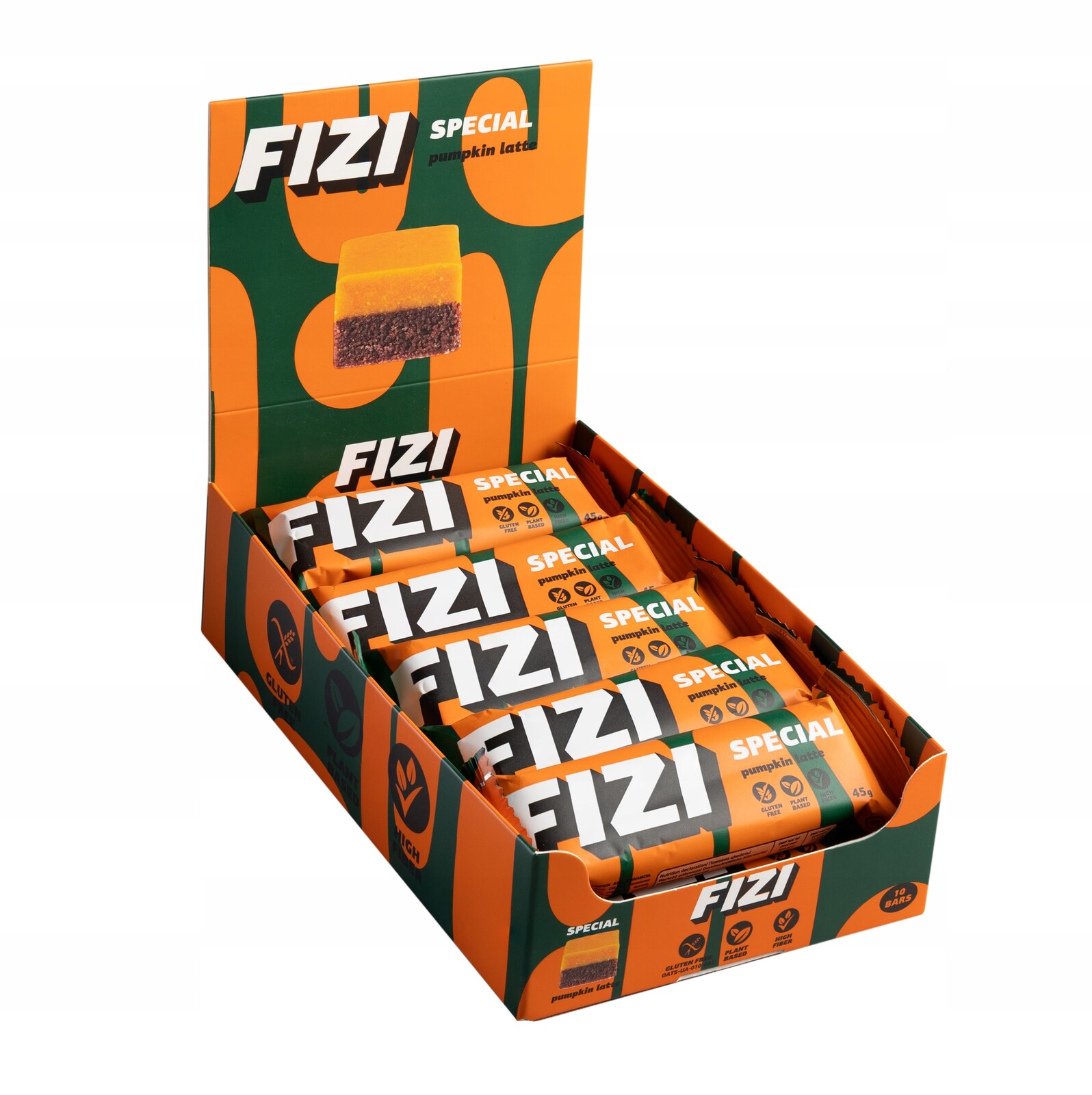 Tyčinka Pumpkin Latte s dýní, veganská, bez lepku, bez cukru, 10 x 40 g Fizi