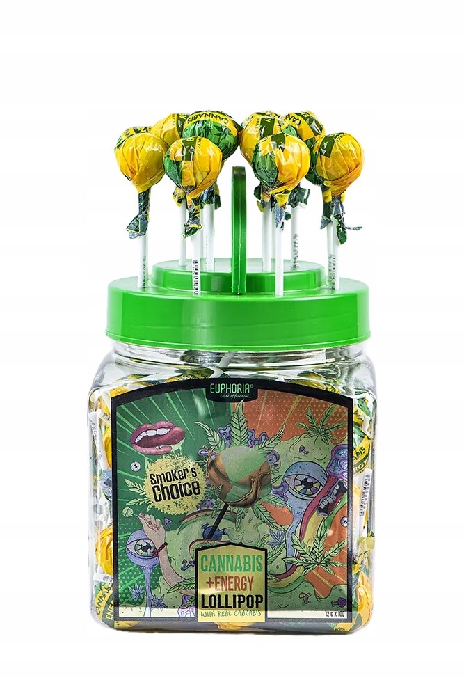 Euphoria konopné lízátka Energy v dóze, příchuť konopí (100 x 12 g)