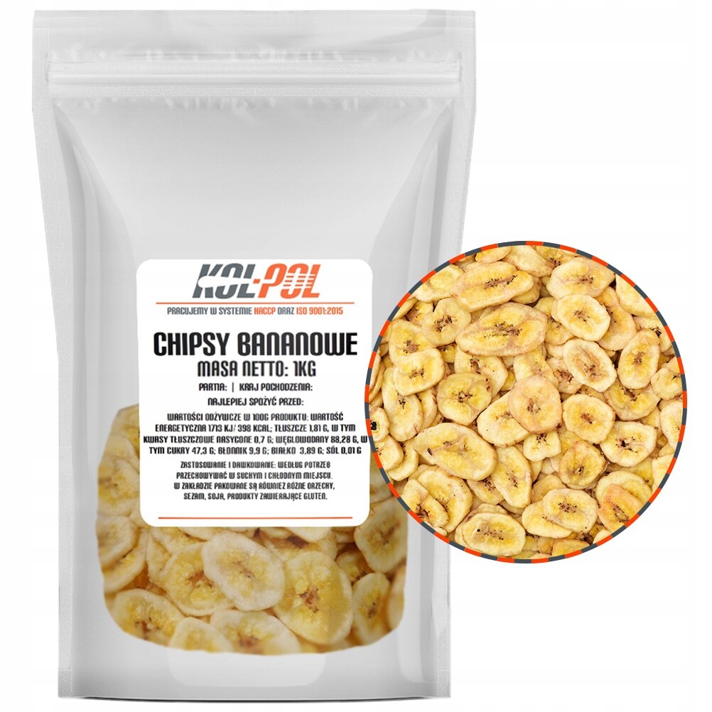 2x Chipsy Banánové 1kg Sušené banány, křupavá svačinka, kvalita Kol-Pol