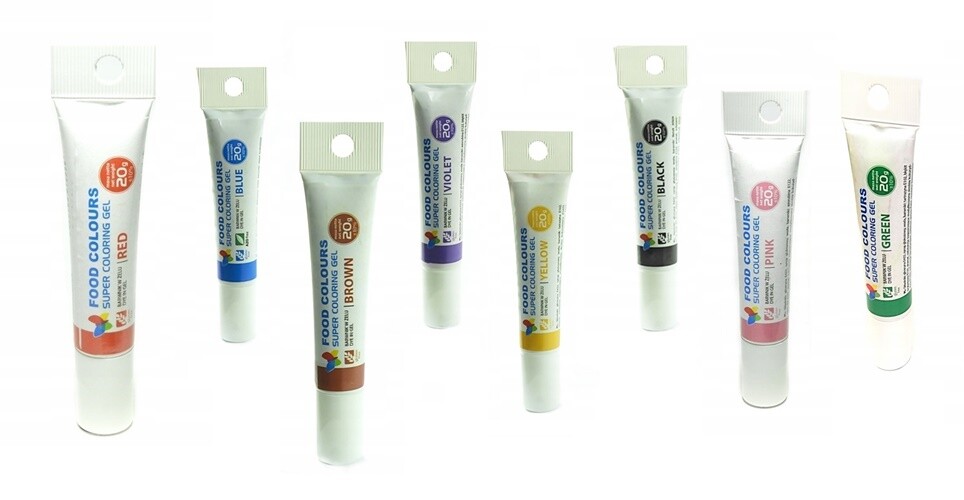 Gelové Barviva Food Colours 20 g Červená Zelená Červená Fialová Žlutá Růžová