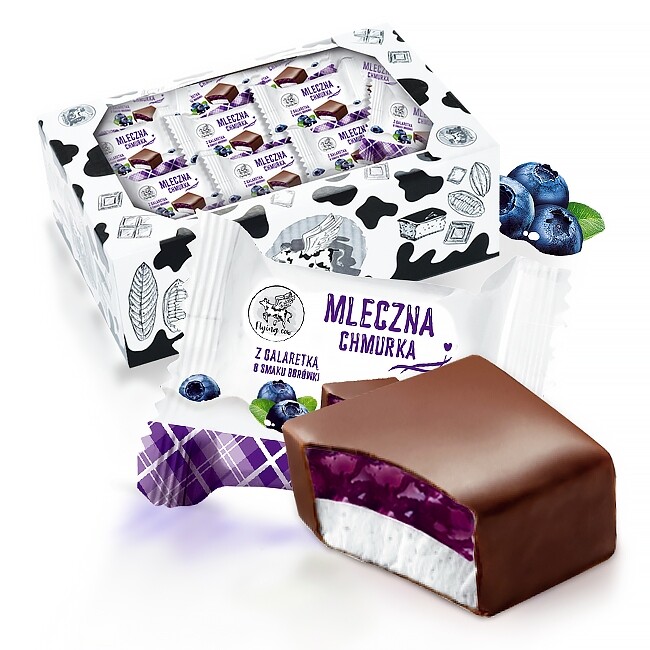 Pěnové bonbony Mléčná Obláček S Borůvkovým Želé Flying cow 1000 g